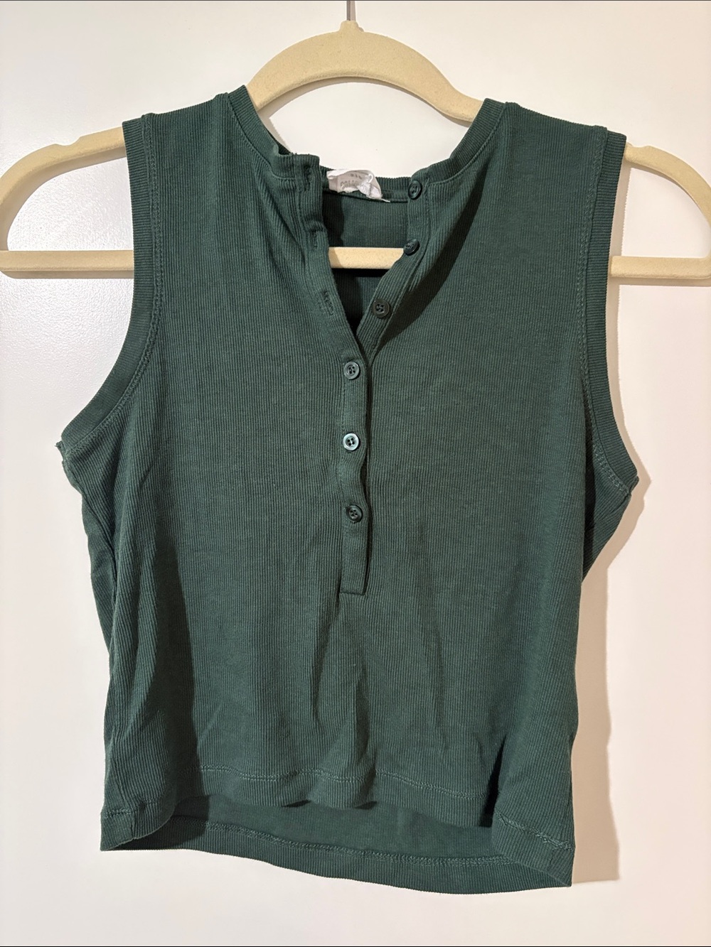 Cotton On Dark Green Ribbed Henley Tank